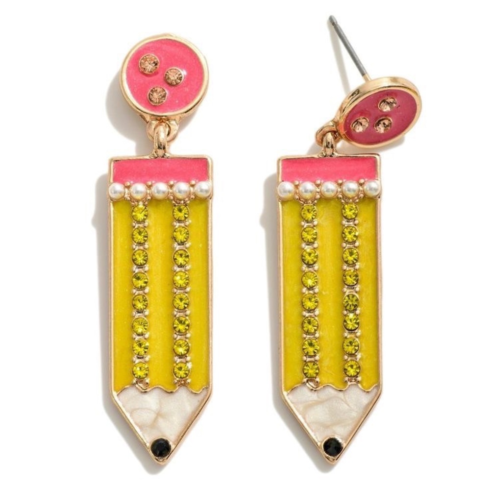 Pencil Rhinestone Drop Earrings - Picture 2 of 4